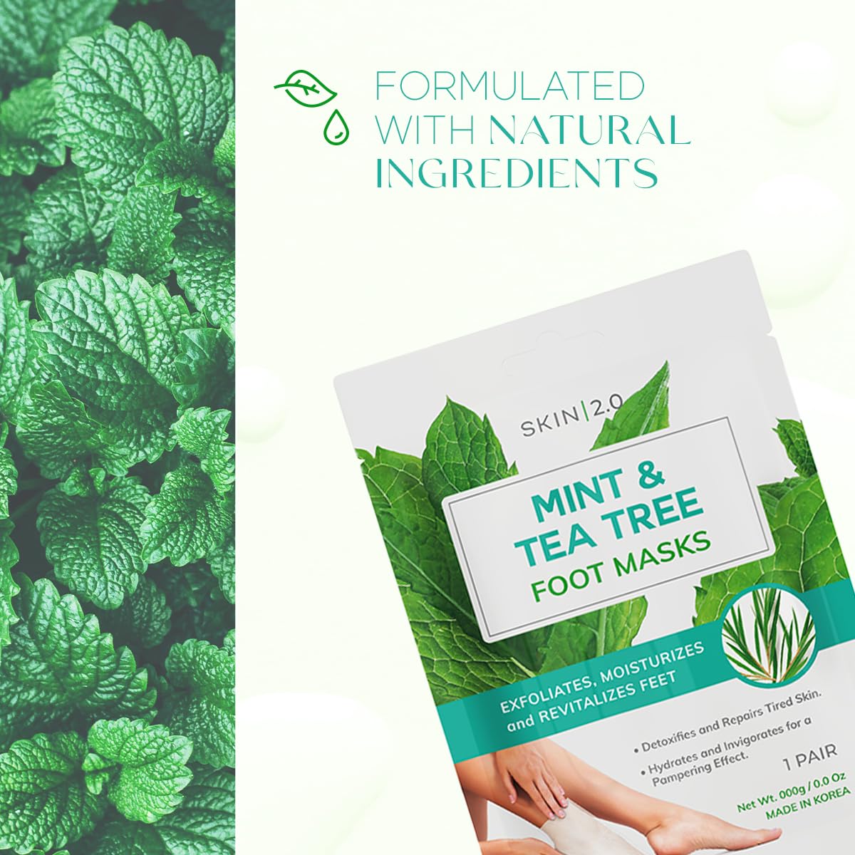 Applying Skin 2.0 tea tree exfoliating foot socks for pedicure