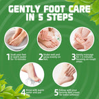 Instant pedicure spray peeling away dead skin during a home foot care routine.