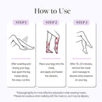 Koelf Rose Petal Satin Leg Mask being applied to tired legs for relief.