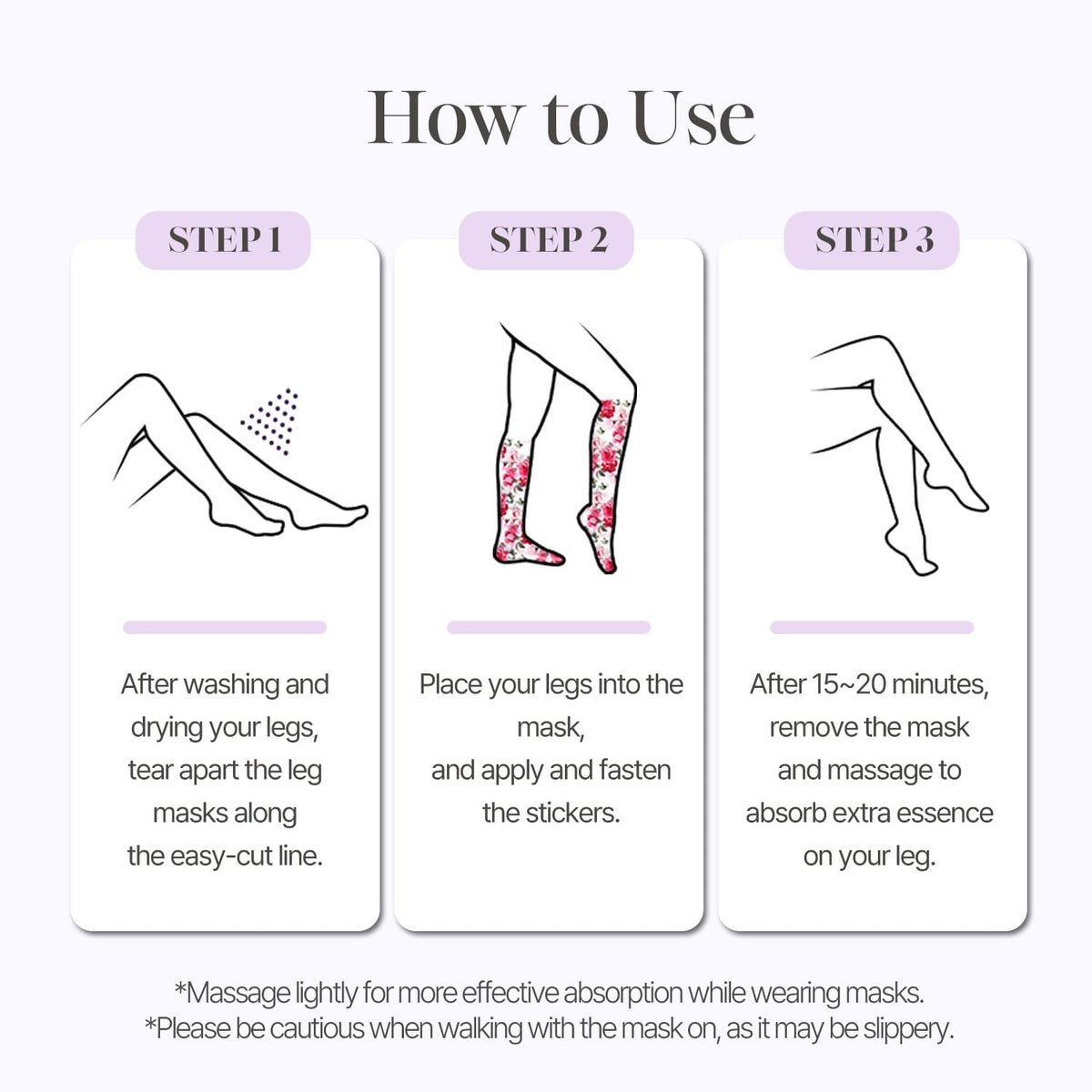 Koelf Rose Petal Satin Leg Mask being applied to tired legs for relief.