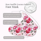 Model wearing the Koelf satin foot mask socks during an easy home spa application process.