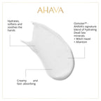 AHAVA Dead Sea mineral hand cream packaging highlighting vegan and paraben free labels