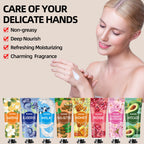 Premium hand cream gift box assortment containing multiple natural fragrances