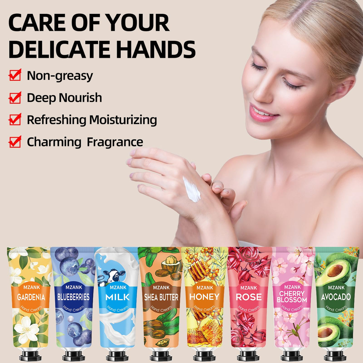 Premium hand cream gift box assortment containing multiple natural fragrances