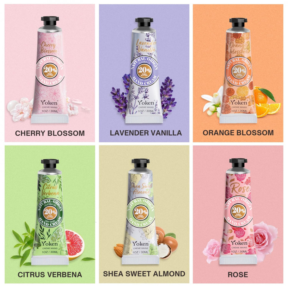 Yoken natural plant and floral scented moisturizing creams close up