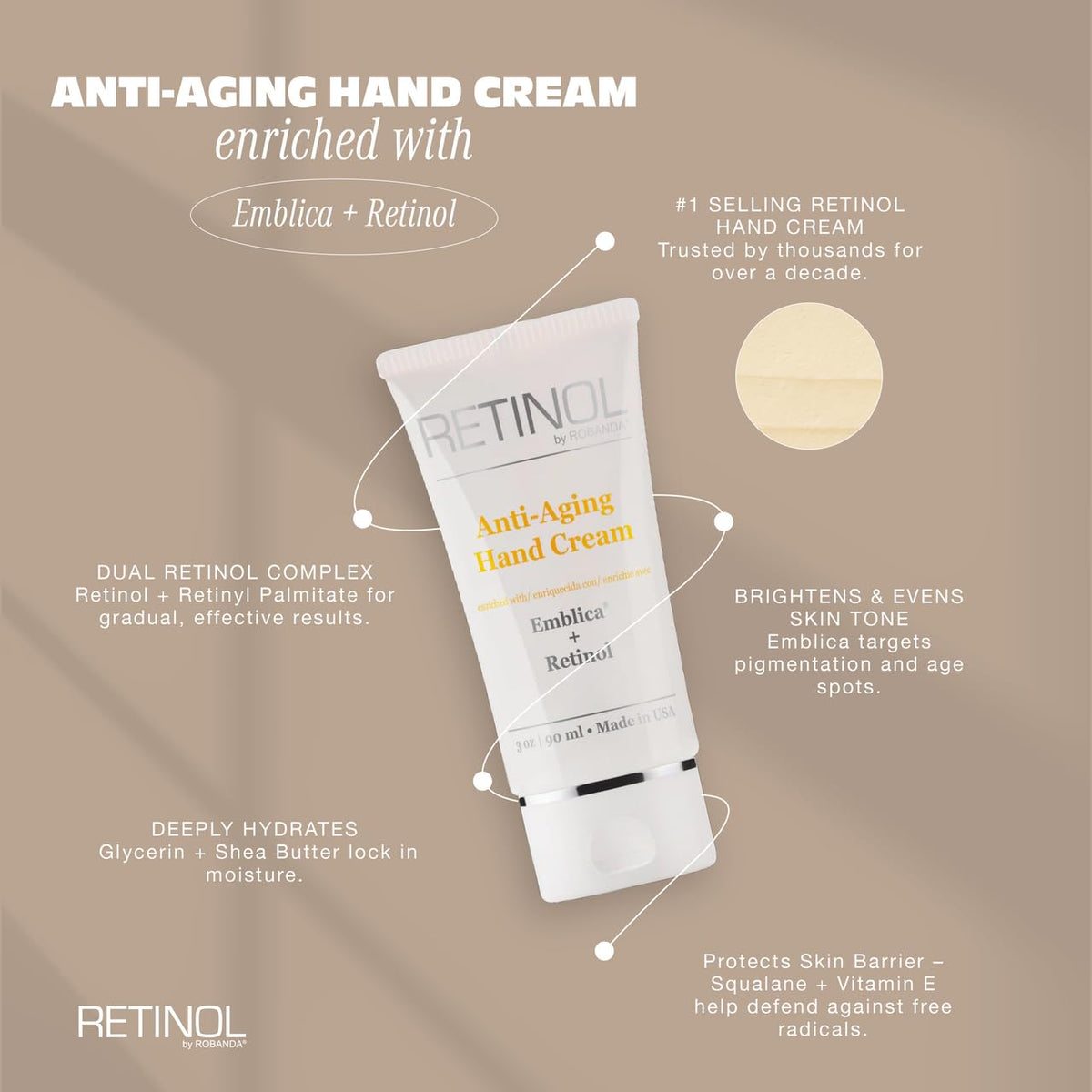 Robanda Retinol Anti Aging Hand Cream cap view showing easy dispense opening