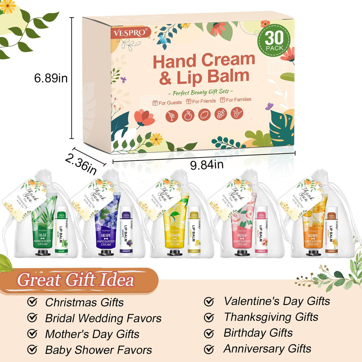 Shea butter enriched hand lotions and soothing lip balms from the USA imported VESPRO bundle pack.