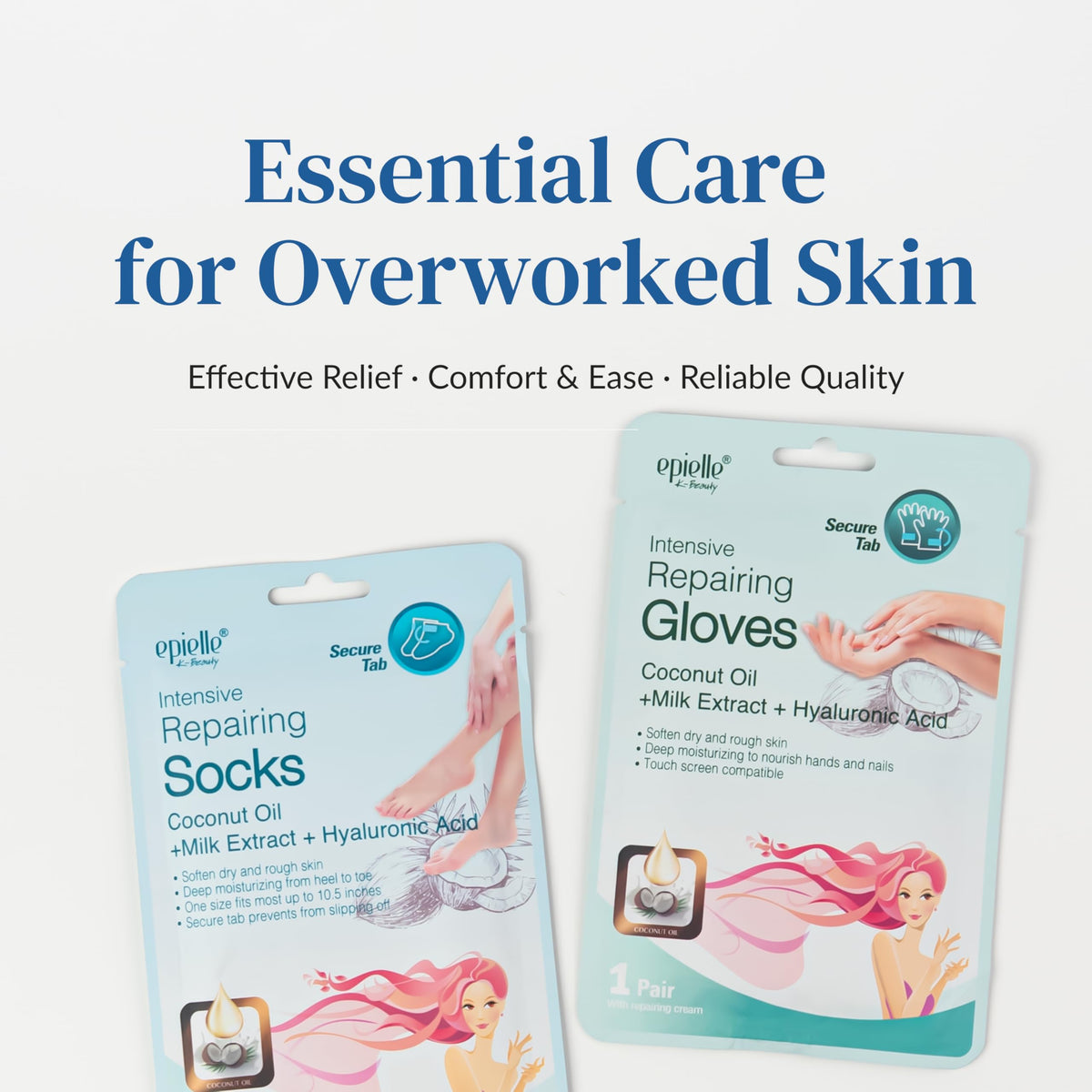 Epielle hand mask gloves on clean dry hands