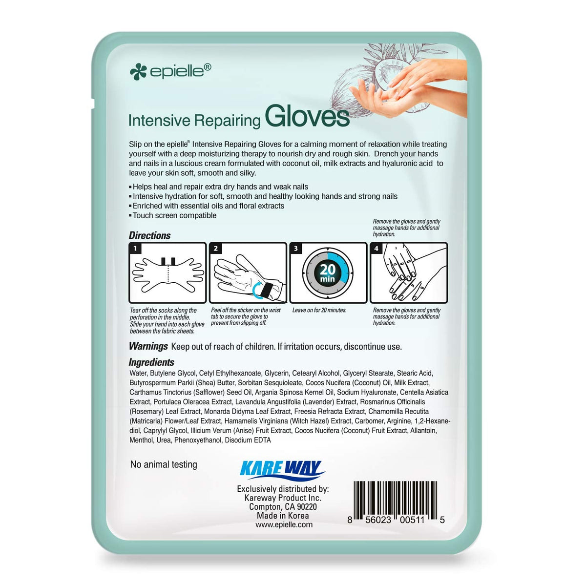Detailed product label for Epielle intensive repair hand mask