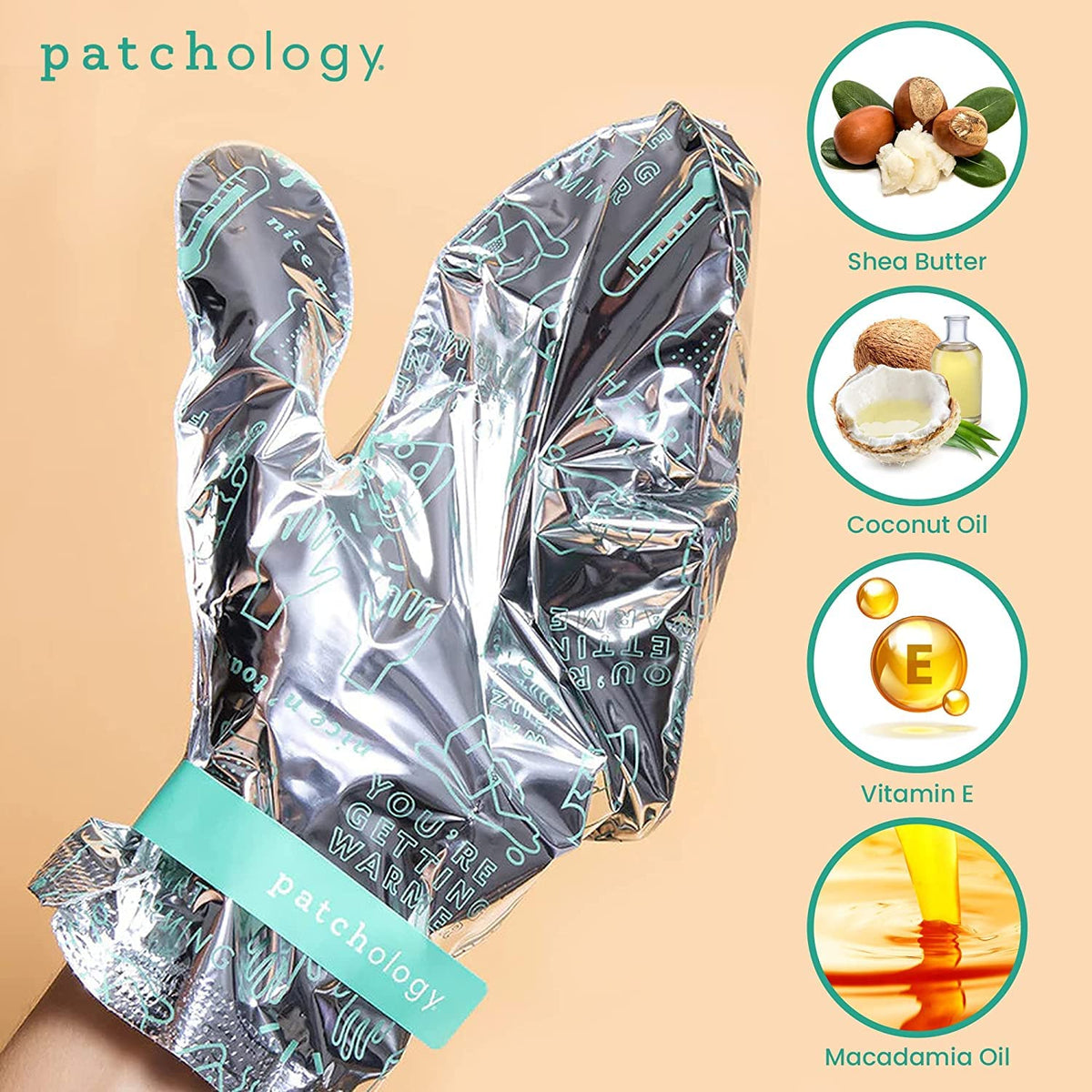 Close up of Patchology Perfect Ten hand mask treatment sachet