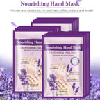 Five pairs of Joyeee moisturizing hand masks in purple packaging
