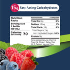 Six pack of TRUEplus Mixed Berry glucose shots in portable packaging.