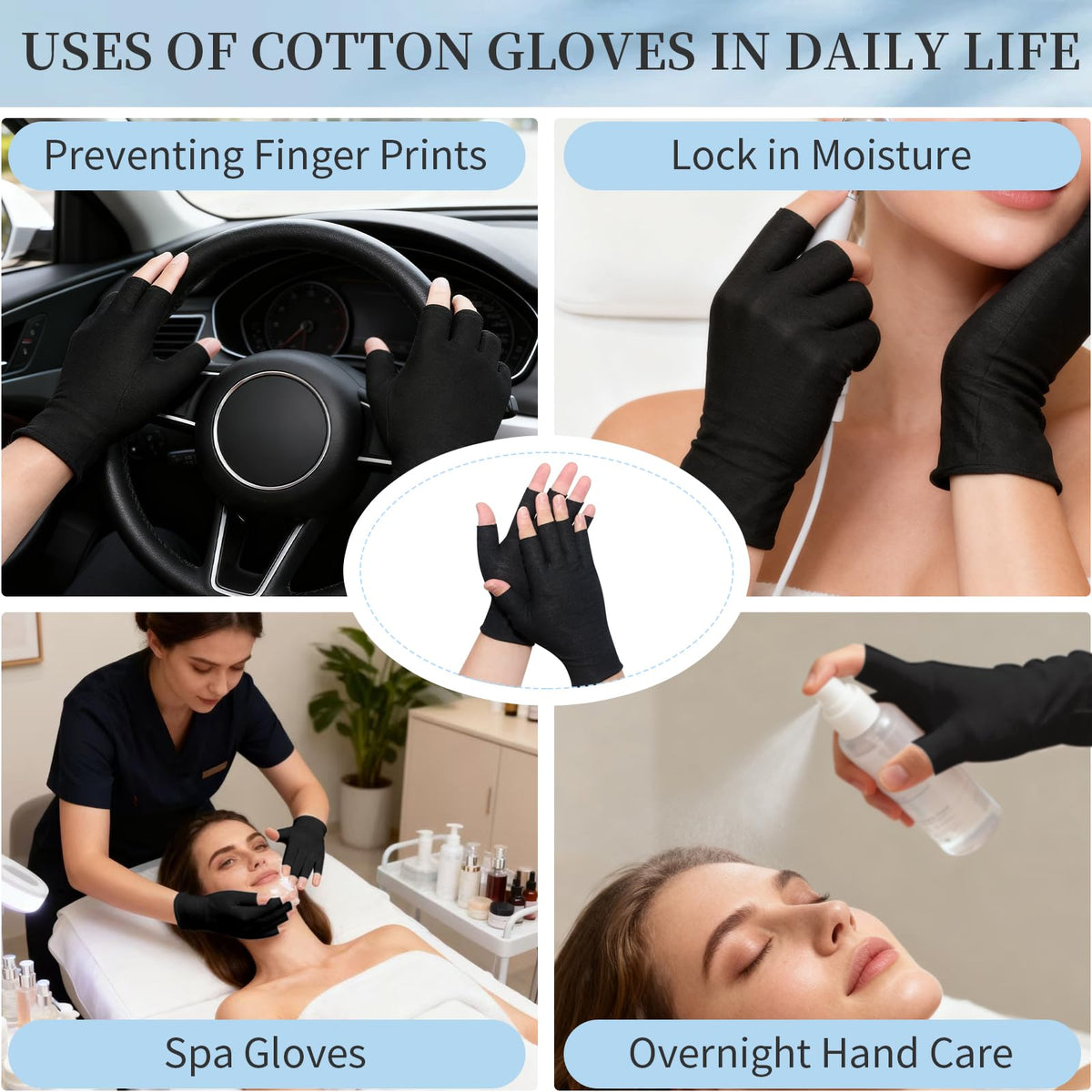 Clofiak fingerless cotton gloves set for hand care routine