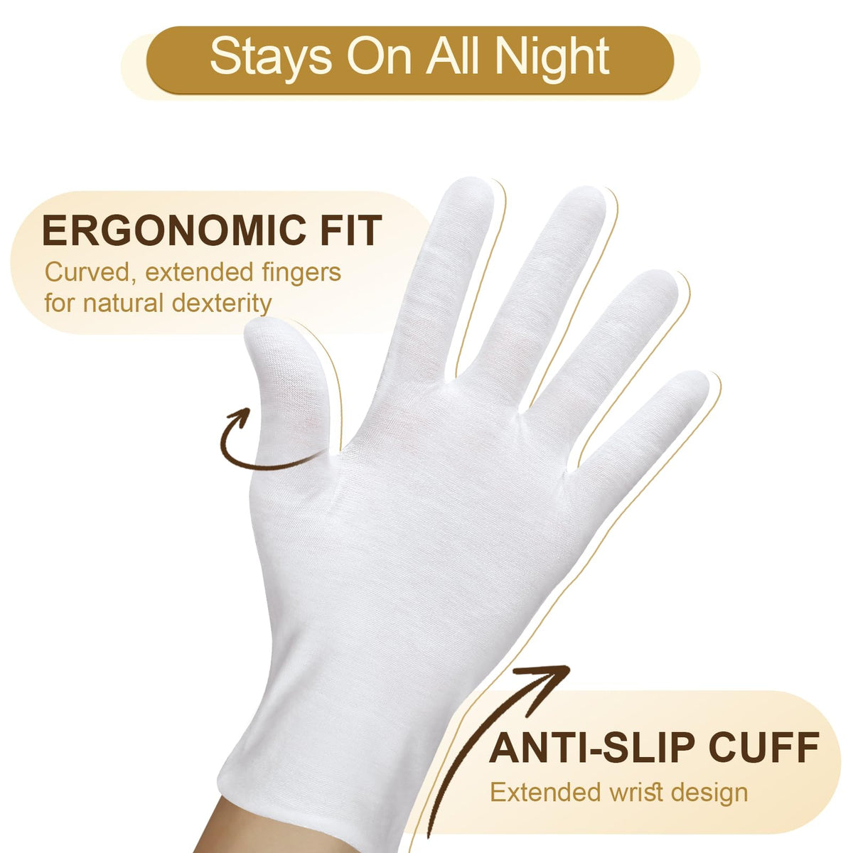 Close up of breathable cotton fabric and elastic cuff on white gloves