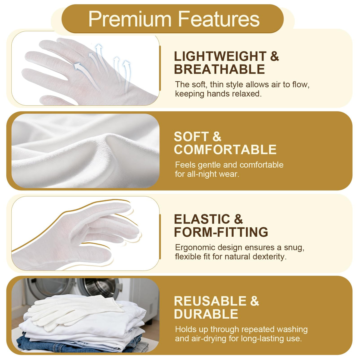 Person wearing Fotkyxh moisturizing gloves for overnight hand care