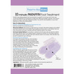 Instructions and benefits list on the back of the Paraffin Wax Works foot treatment pack.