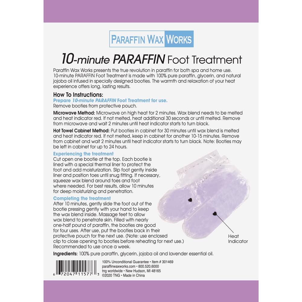 Instructions and benefits list on the back of the Paraffin Wax Works foot treatment pack.
