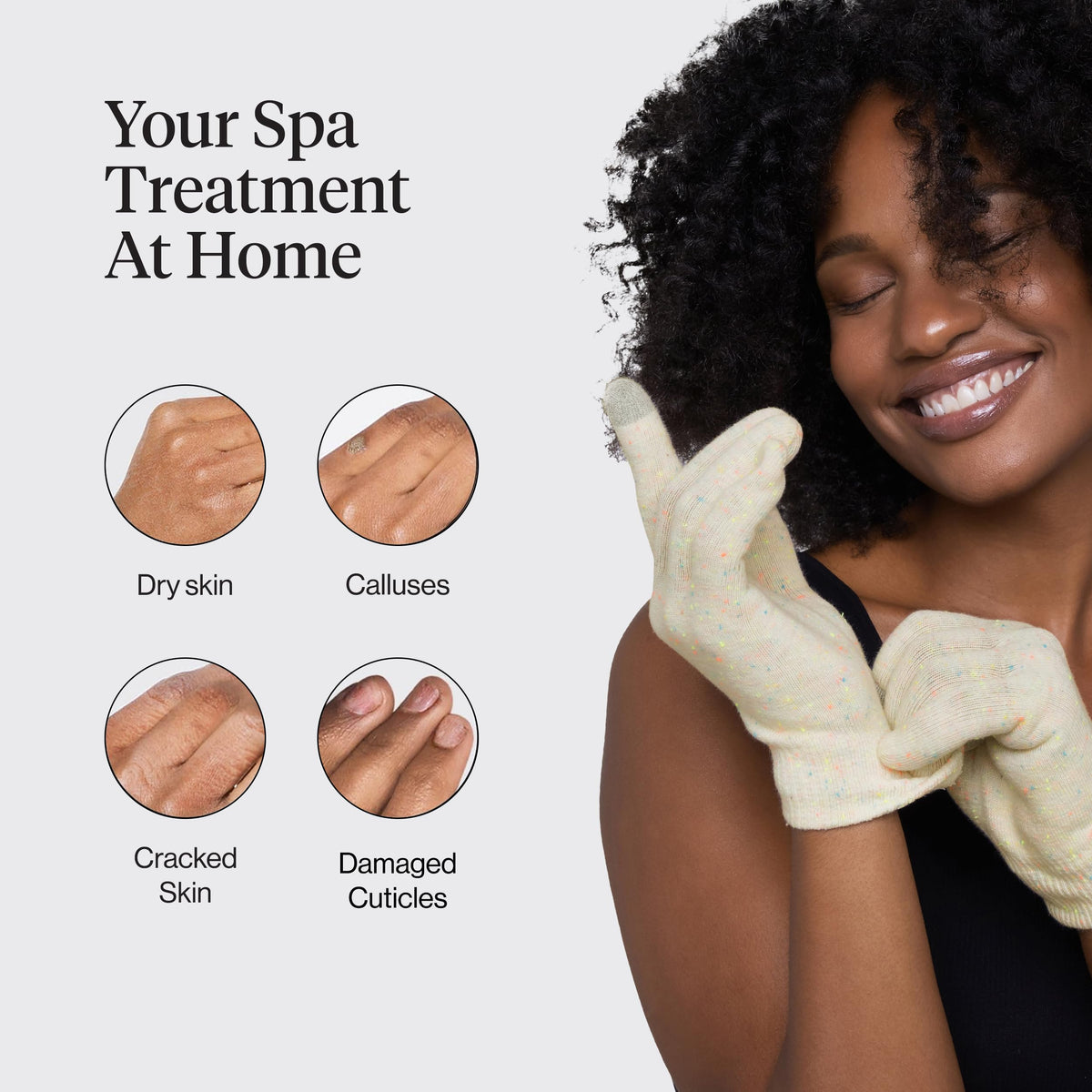 One size fits most Kitsch spa gloves on hands