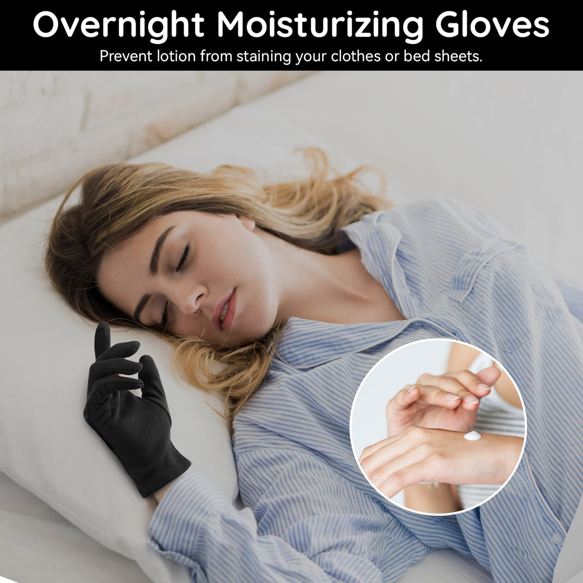 Six pairs of black spa gloves for overnight hand care