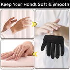 Person wearing black moisturizing gloves for dry skin