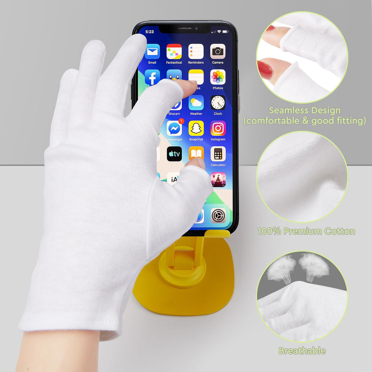 Swaker white cotton gloves with touchscreen fingertips
