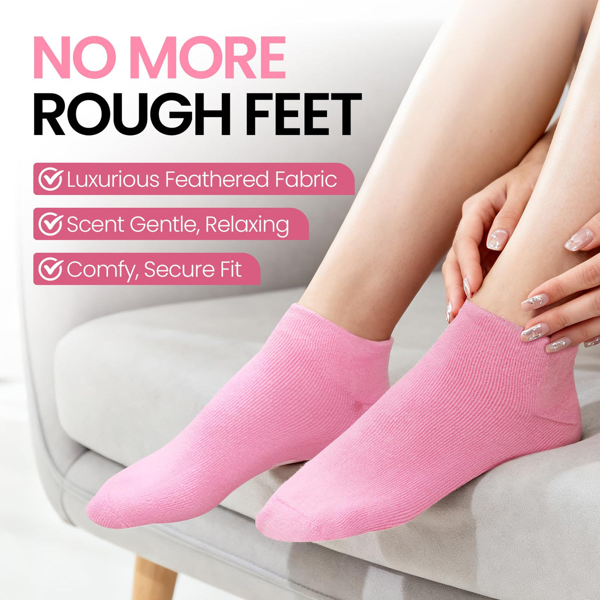 Applying foot cream with teawoo gel socks