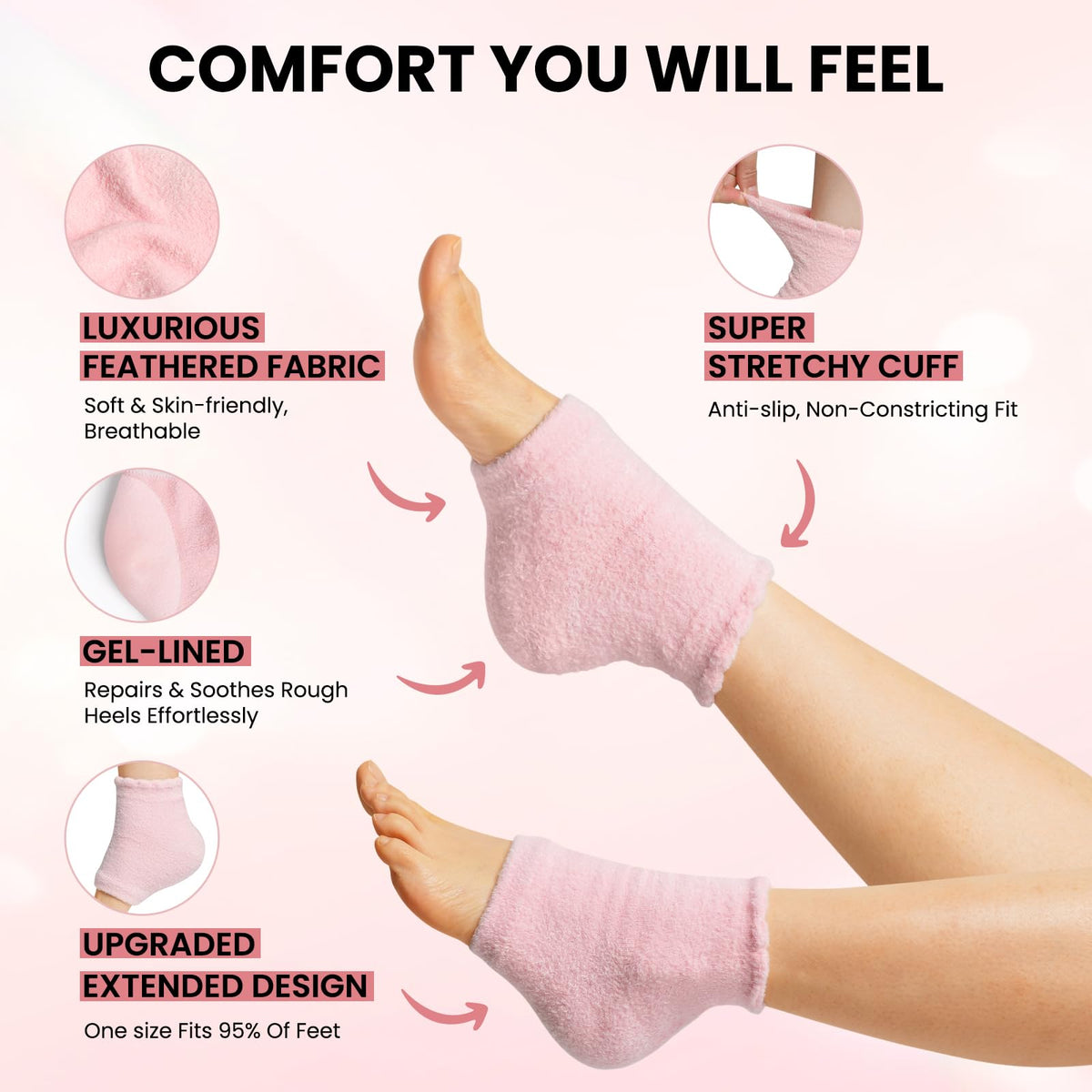 Vhoi moisturizing socks demonstrating hydrating gel lining