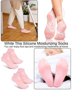 Two pairs of pink silicone moisturizing socks for pedicures