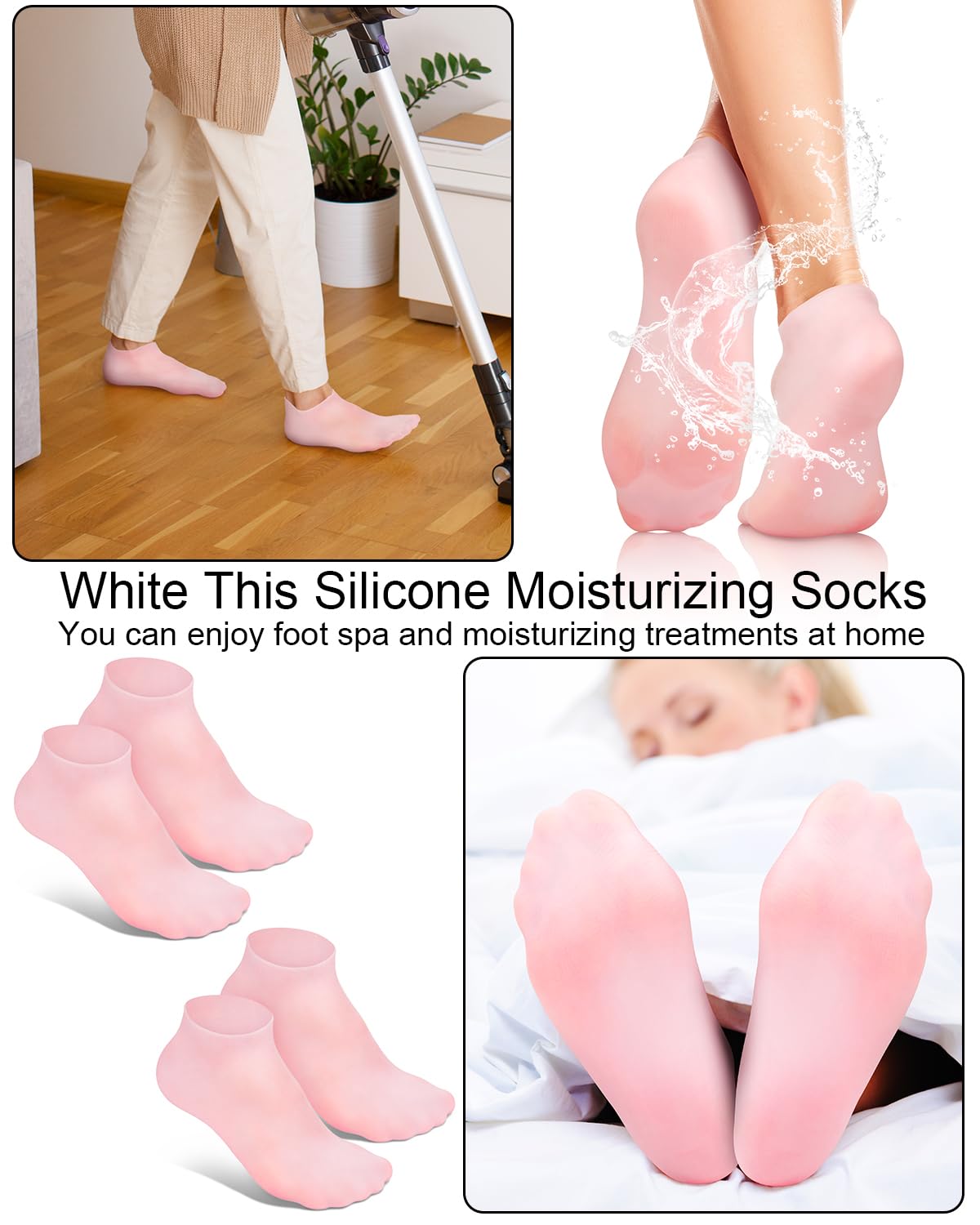 Two pairs of pink silicone moisturizing socks for pedicures