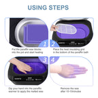 Close up view of the automatic opening lid feature on the Karite home spa wax melting device.