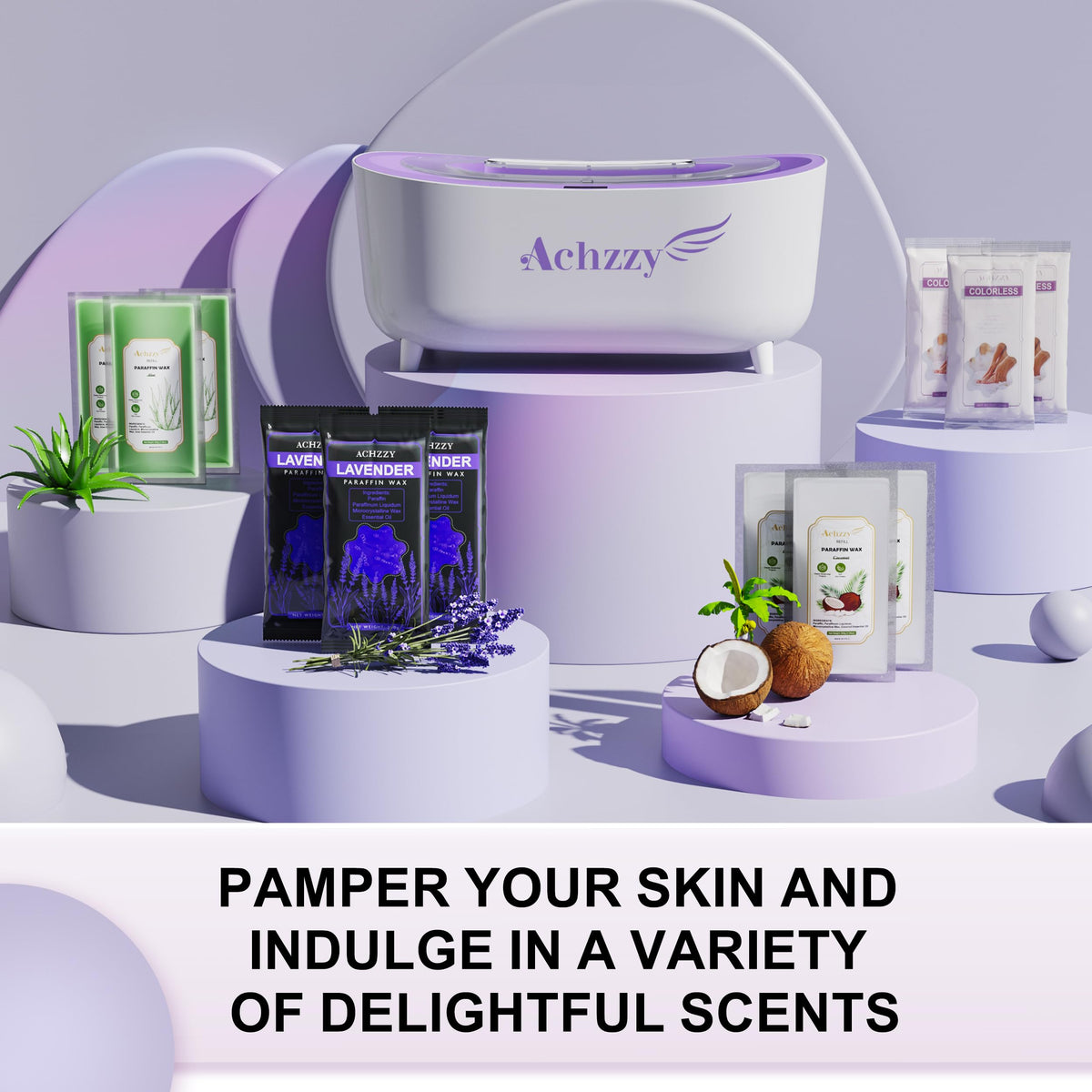 Achzzy skin therapy wax machine highlighting the safe manual temperature settings.