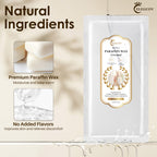 Therapeutic warmth application with liquid paraffin wax coating on a human hand