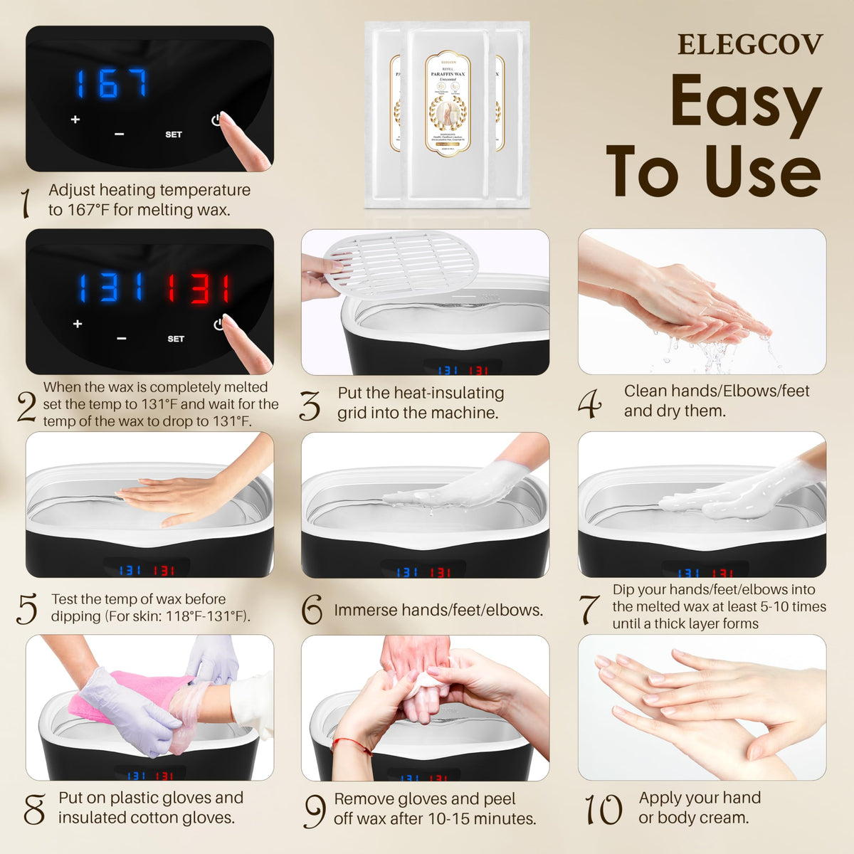 Thermal heat therapy session using elegant paraffin wax bath for muscle fatigue relief