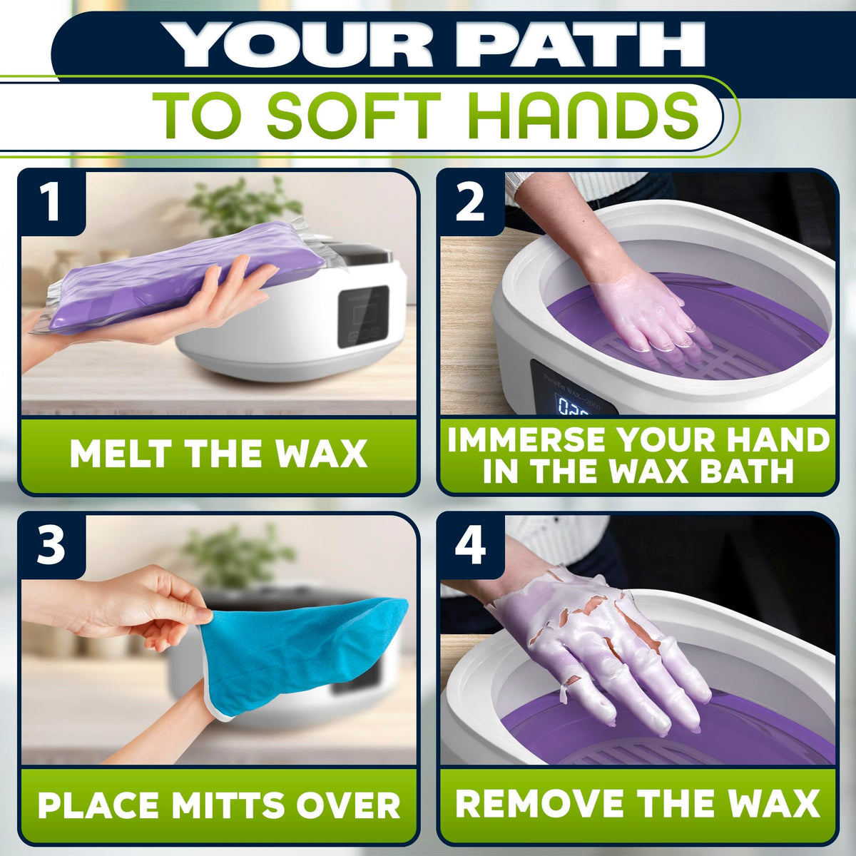 Hand immersion demonstration in KETAR paraffin wax machine for skin moisturization