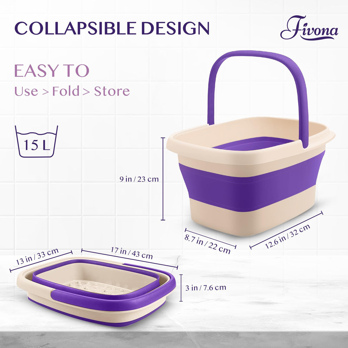 Fivona foldable foot bath tub demonstrating space saving profile