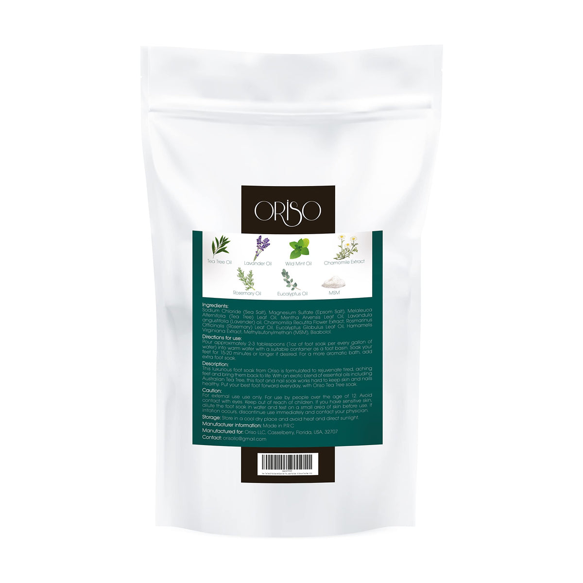 Oriso foot soak with Epsom salts and lavender bottle