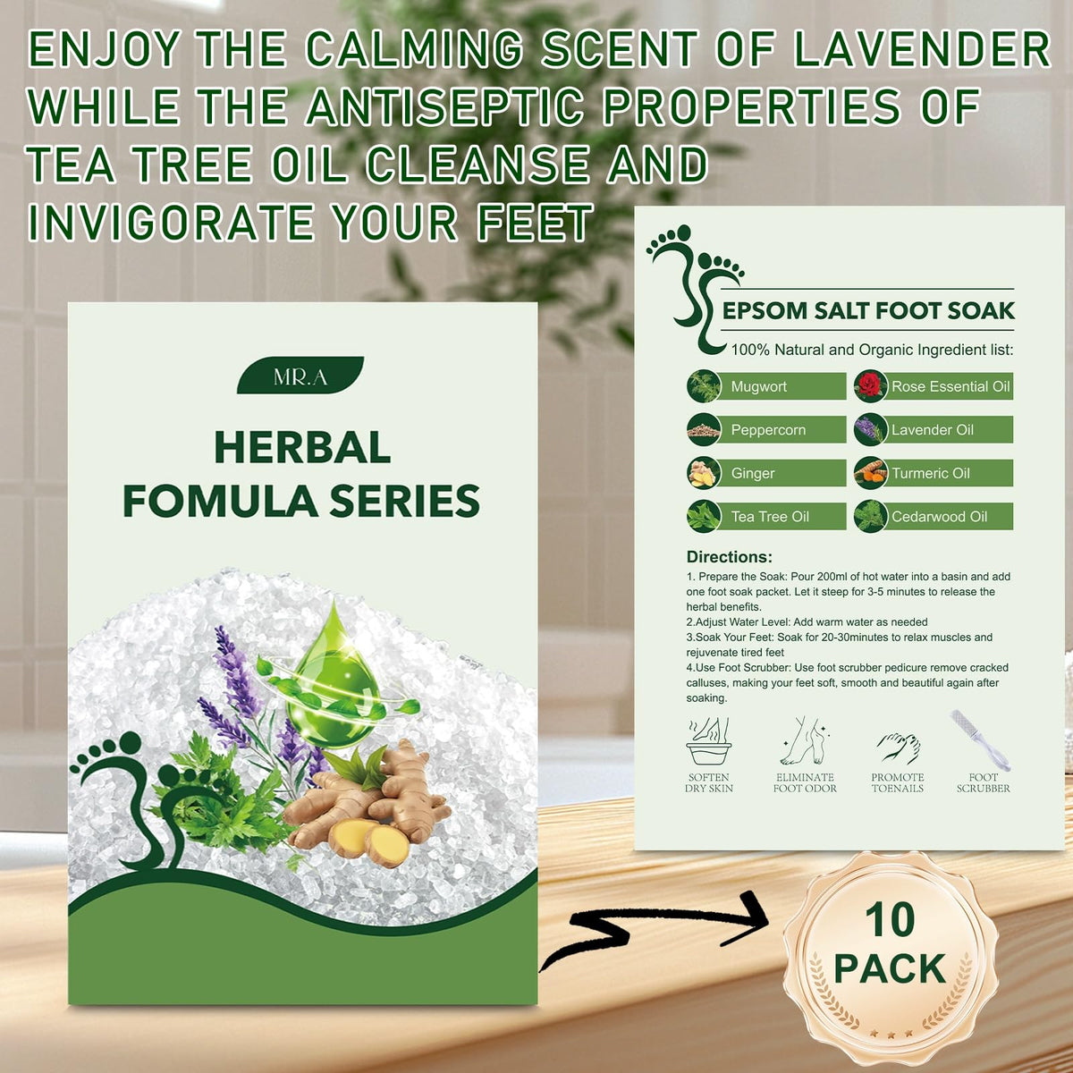 Educational graphic showing how to use the foot soak