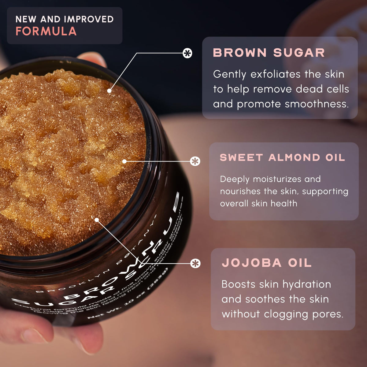 Authentic USA imported Brooklyn Botany brown sugar scrub packaging for acne and fine line control.