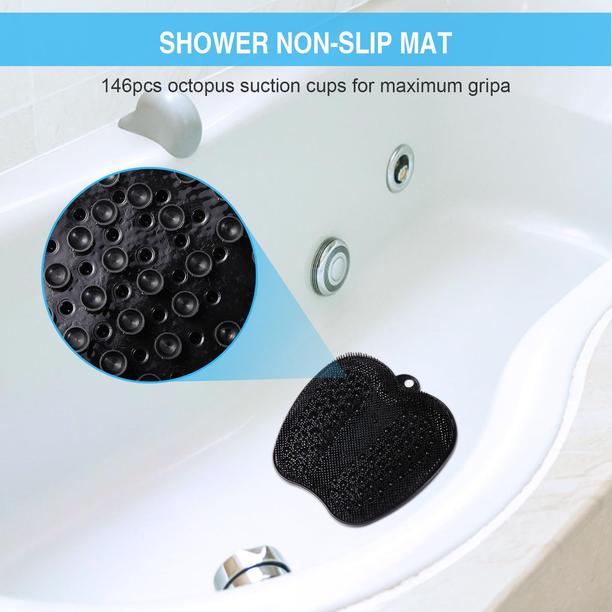 Beskar foot scrubber mat on shower tile floor