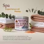 OKAY premium foot scrub texture showing natural walnut powder and pink salt granules.