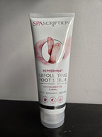 SpaScriptions foot scrub packaging showing peppermint and coconut oil ingredients