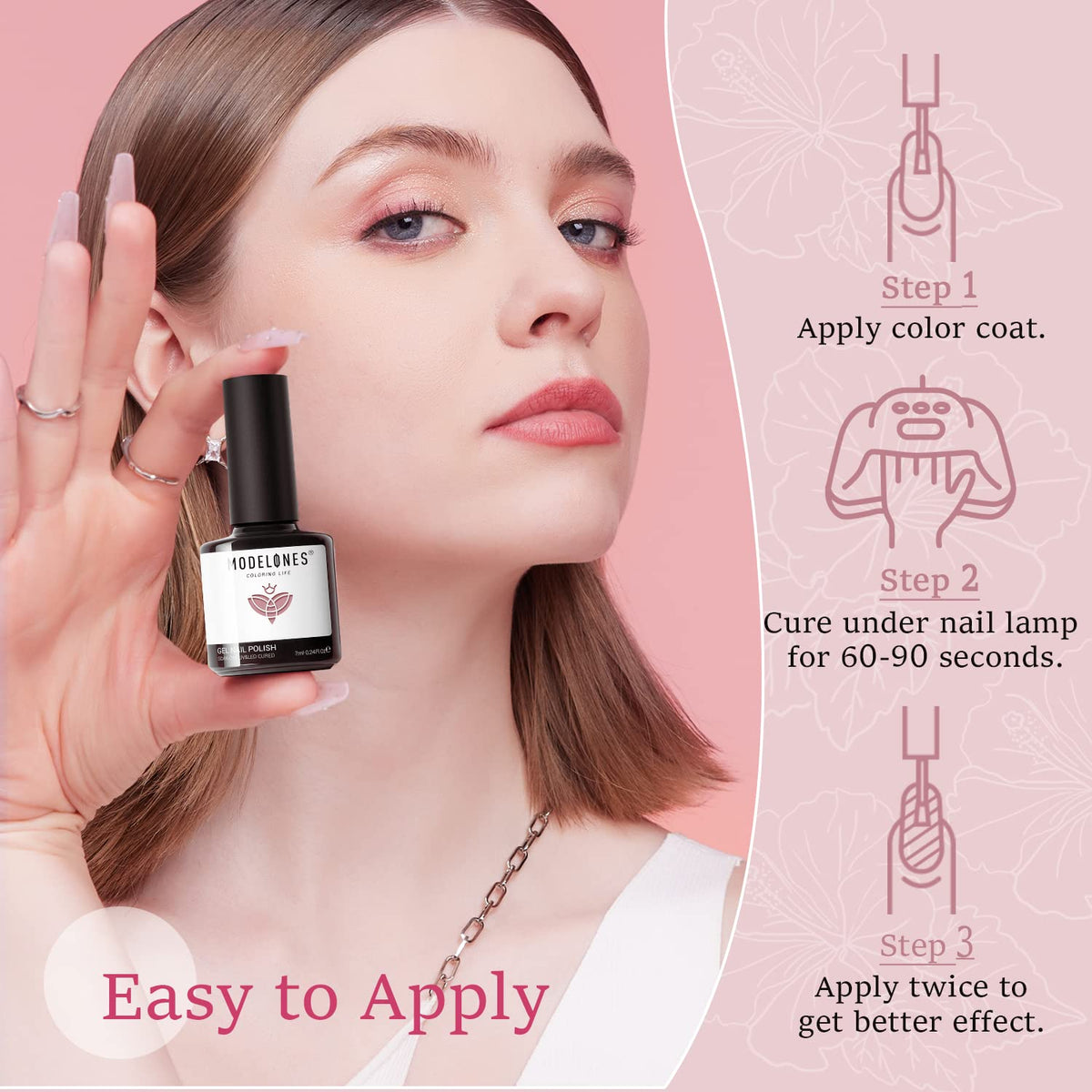 Swatch demonstration of Modelones nude pink gel polish collection
