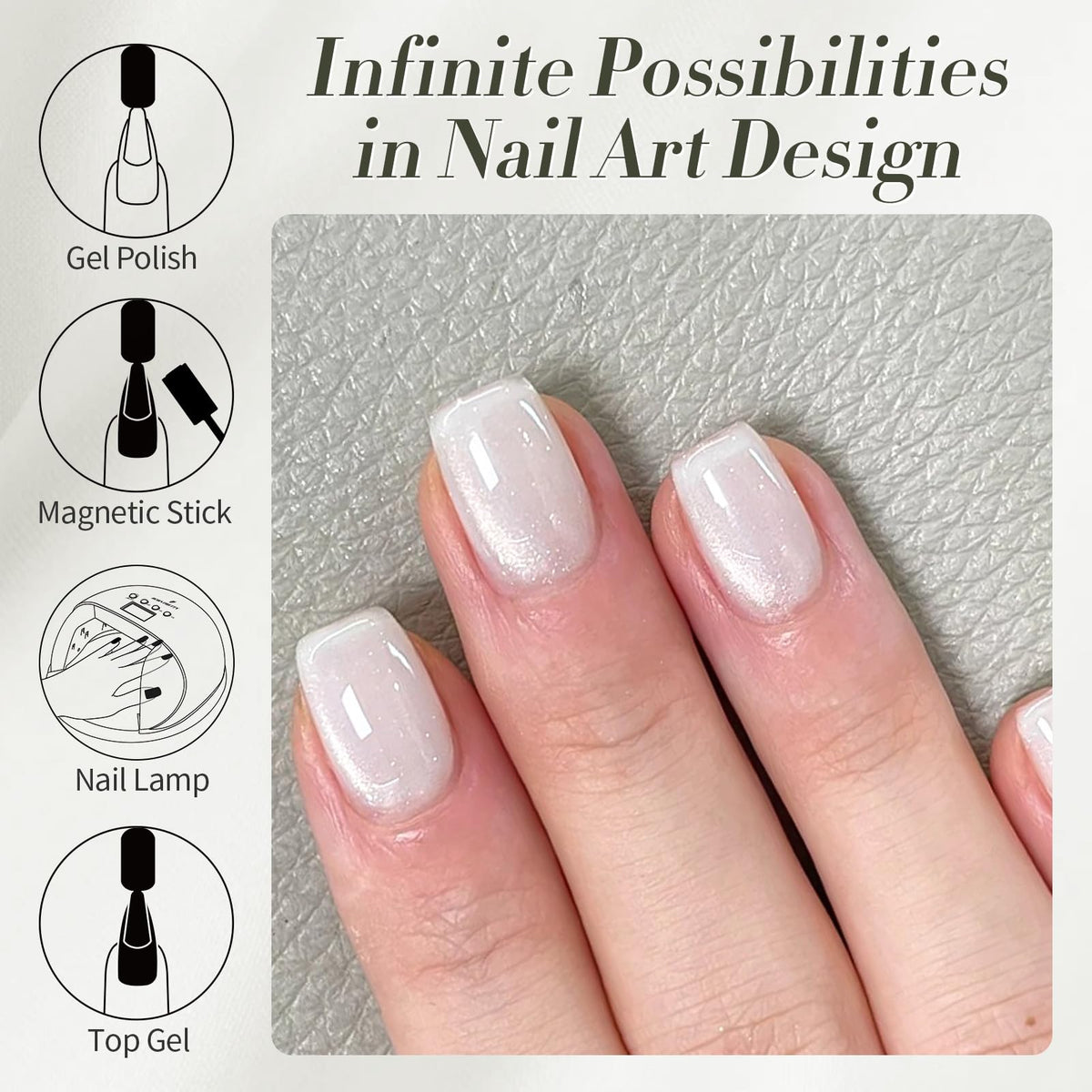 Swatch of Born Pretty milky white cat eye gel on display tip
