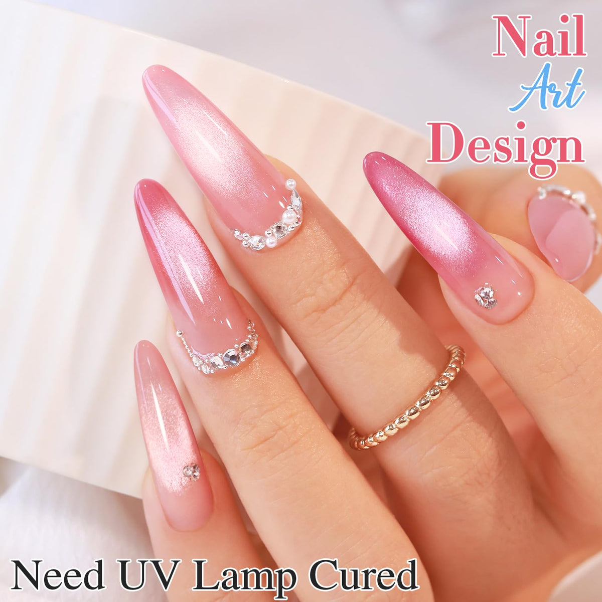 Professional manicure design using Double Rhythm pink rose gel polish