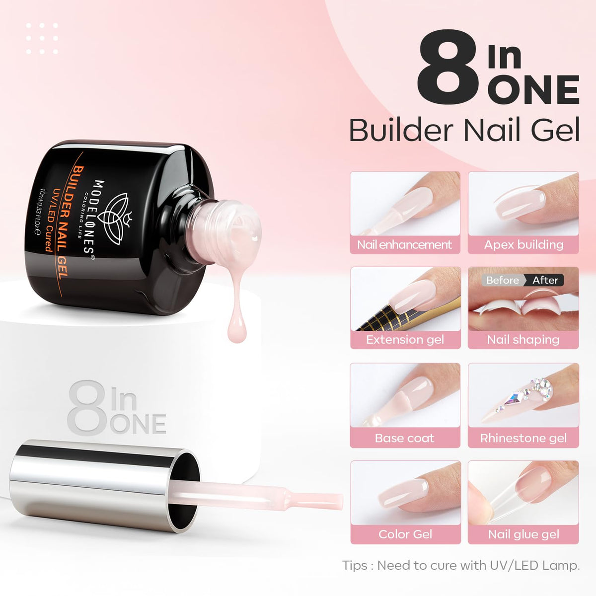 Modelones Builder Nail Gel 10ml bottles side by side