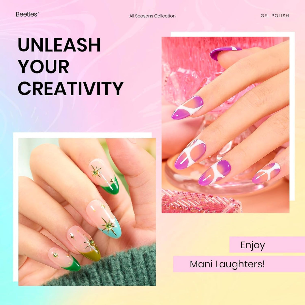 Hand model showing vibrant summer gel nail colors