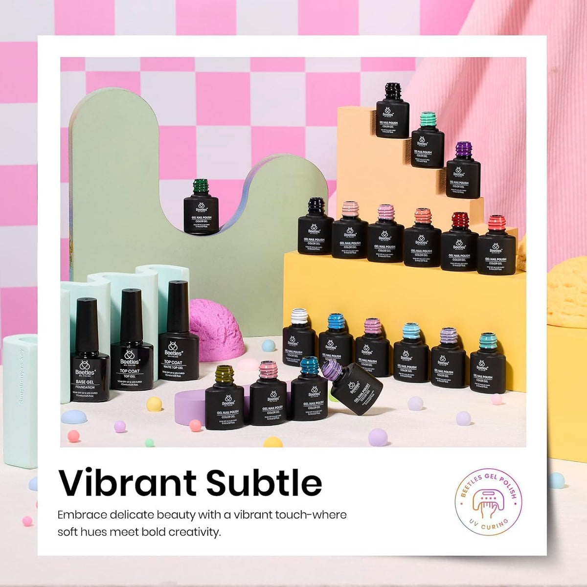 Beetles gel polish bottles arrangement