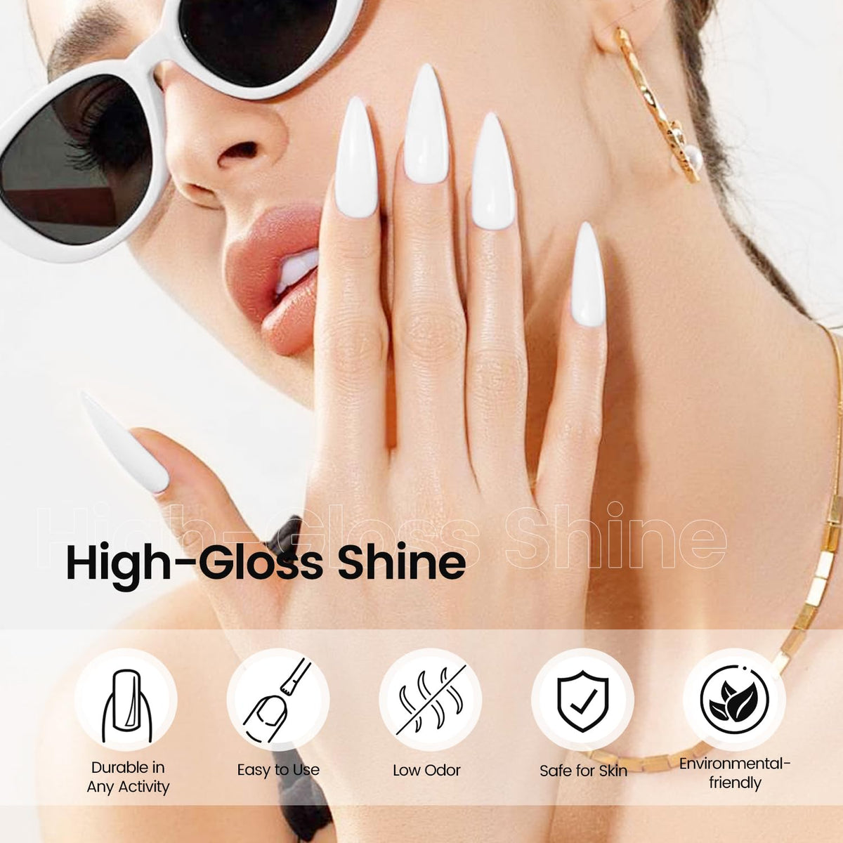 LED cured white gel nail polish close up