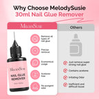 Detailed product label of MelodySusie 30ml acetone free nail glue remover