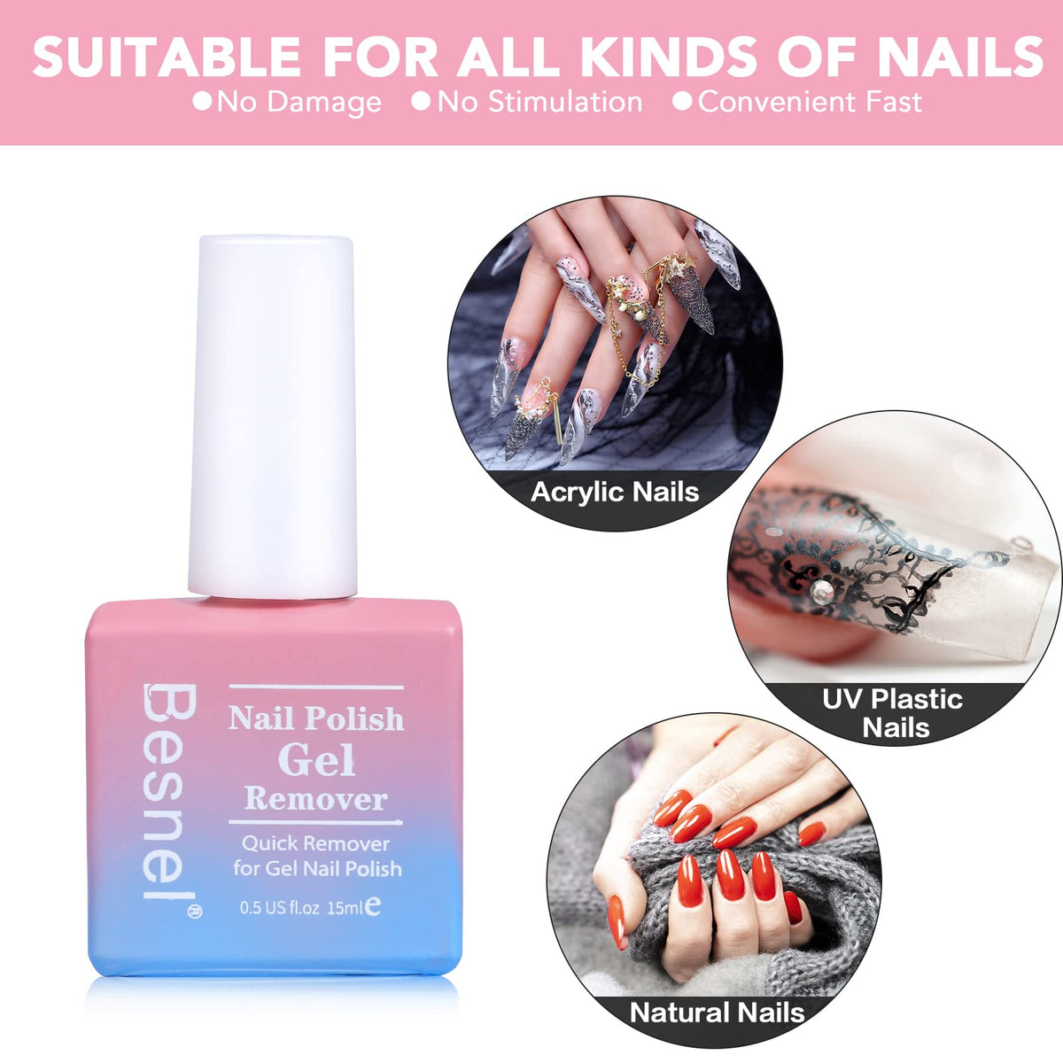 No foil soaking gel polish remover application on nails close up